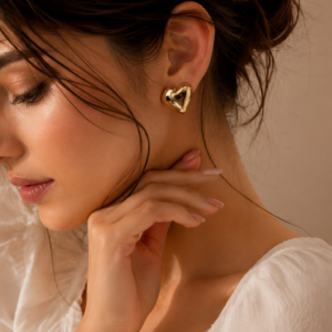 Golden Amora Heart Studs